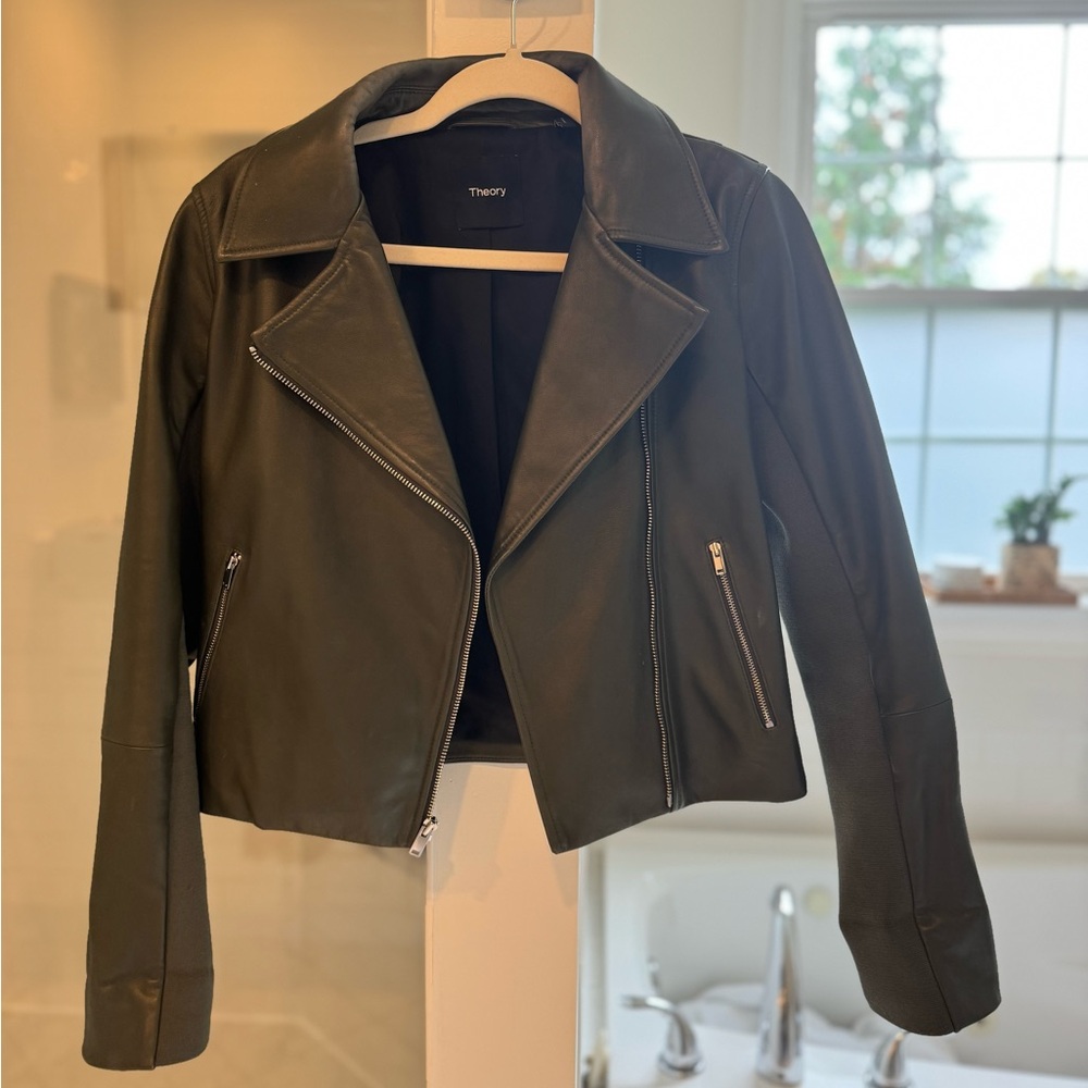 Theory Green Leather Jacket